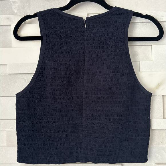 Rebecca Taylor Maise Sheer Smocked Eyelet Navy Blue Cropped Cotton Tank Top 10 - Picture 3 of 9